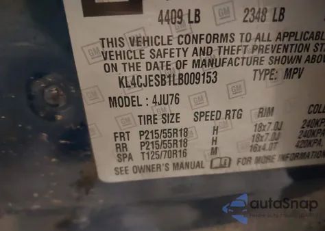 2020 Buick Encore Awd Preferred из США, поврежденный, VIN KL4CJESB1LB009153